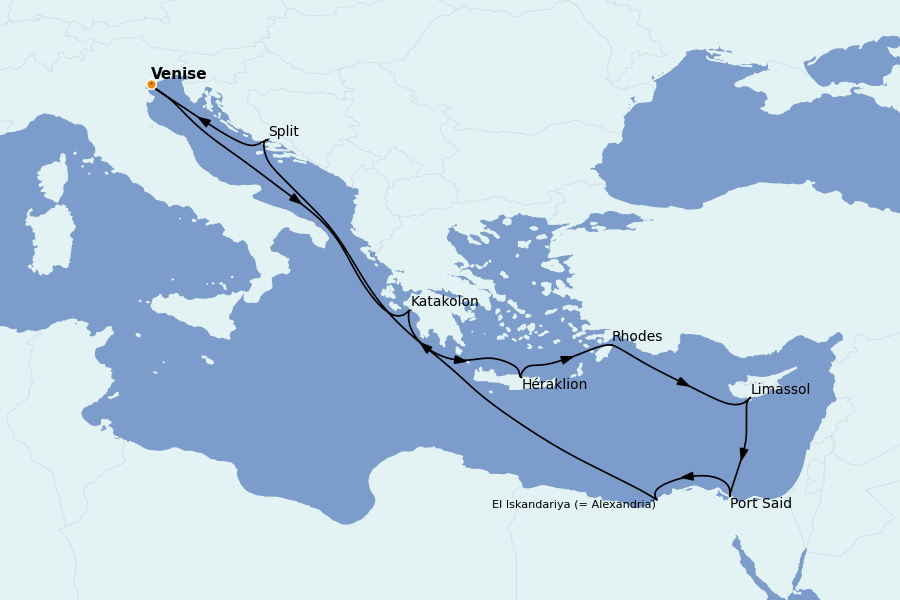 Itinerario del crucero Mediterráneo Occidental 11 días a bordo del MSC Armonia