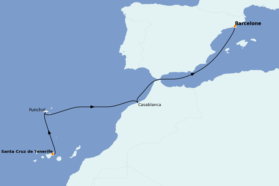 Itinerario del crucero Islas Canarias 5 días a bordo del Costa Fortuna