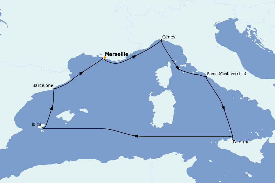 Itinerario del crucero Mediterráneo Occidental 7 días a bordo del MSC Seaview