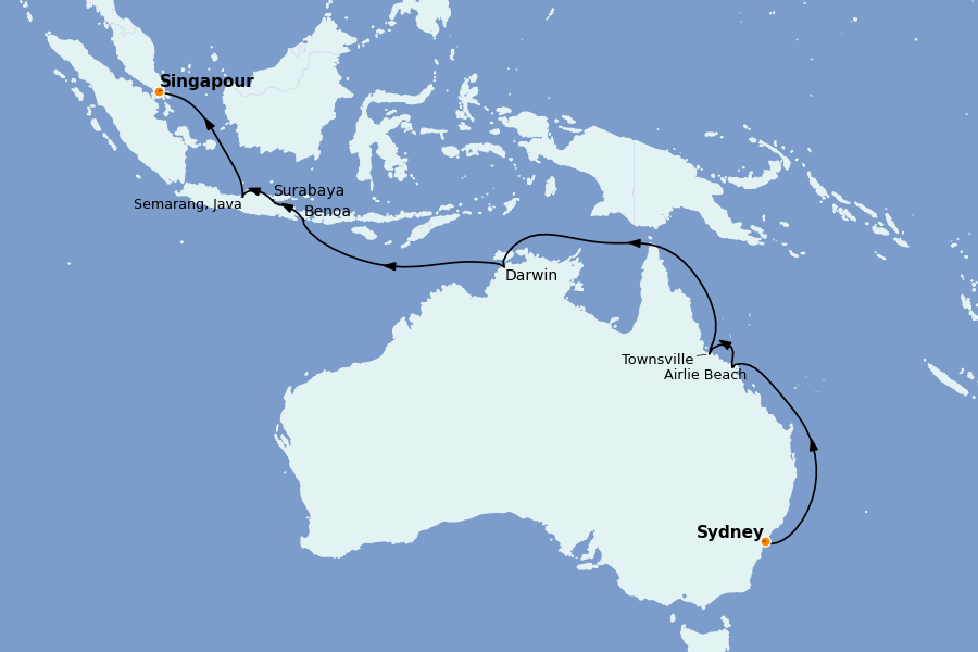 Itinerario del crucero Australia 2027 18 días a bordo del Ms Volendam