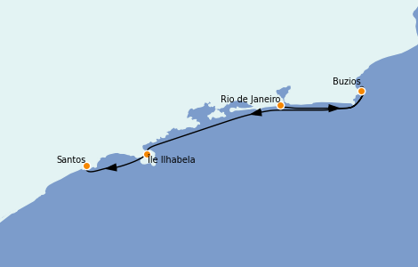 Itinerario del crucero Suramérica 3 días a bordo del MSC Preziosa