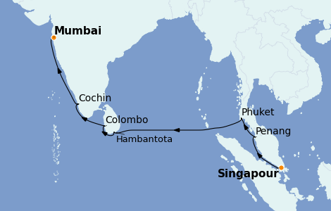 Itinerario del crucero India 12 días a bordo del Celebrity Millenium