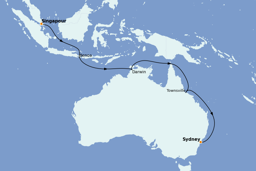 Itinéraire de la croisière Thaïlande, (Bali) Indonésie, Malaisie, Singapour, Vietnam, Birmanie, Philippines 16 jours à bord du Silver Nova
