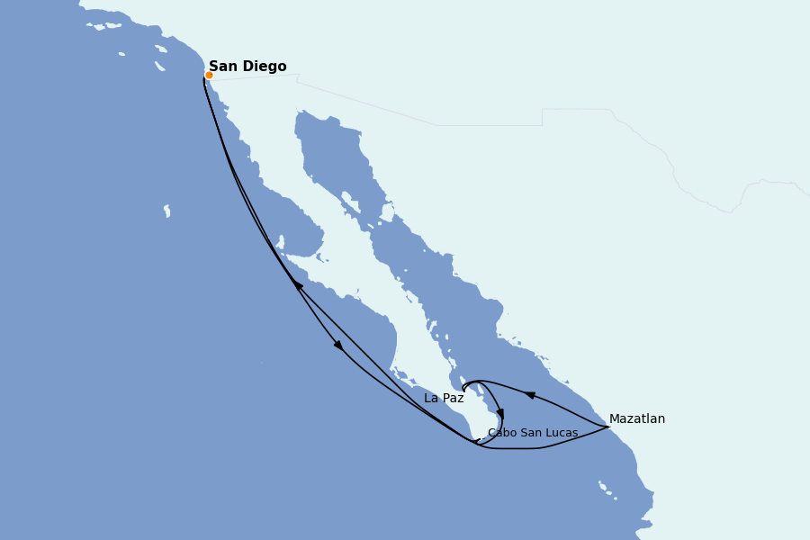 Itinéraire de la croisière Riviera Mexicaine et Amérique Centrale (Côte Pacifique) 7 jours à bord du Serenade of the Seas
