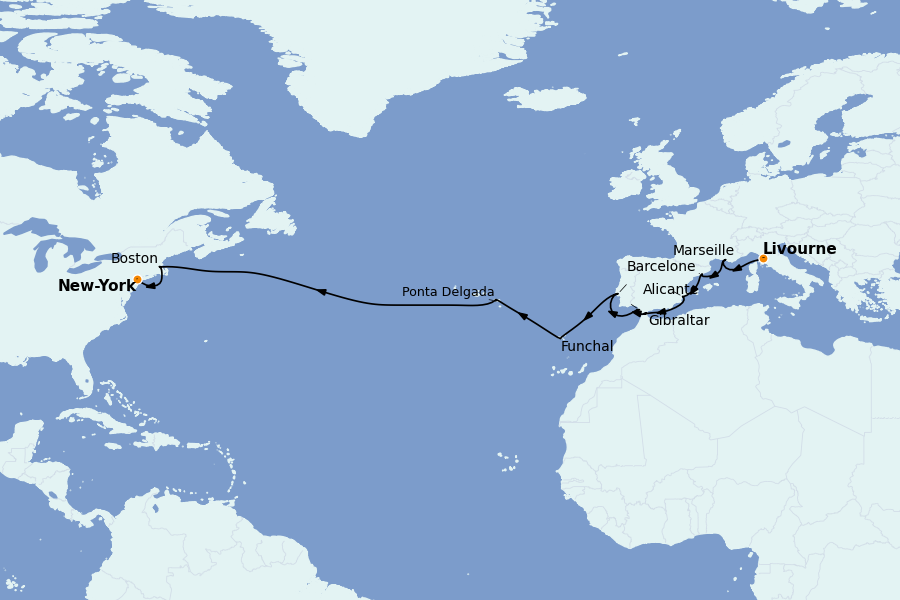 Itinerario del crucero TRASATLÁNTICOS 21 días a bordo del MSC Meraviglia