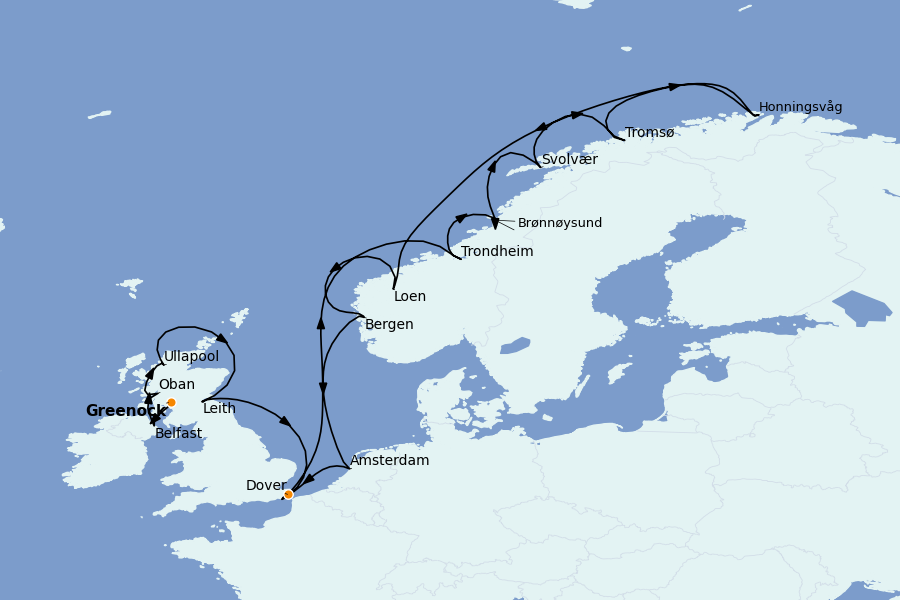 Itinerario del crucero Mar Báltico y Mar del Norte 21 días a bordo del Seabourn Ovation