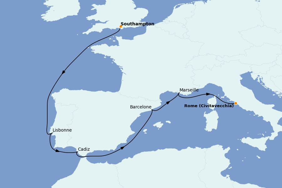 Itinéraire de la croisière Méditerranée Occidentale 8 jours à bord du MSC Poesia