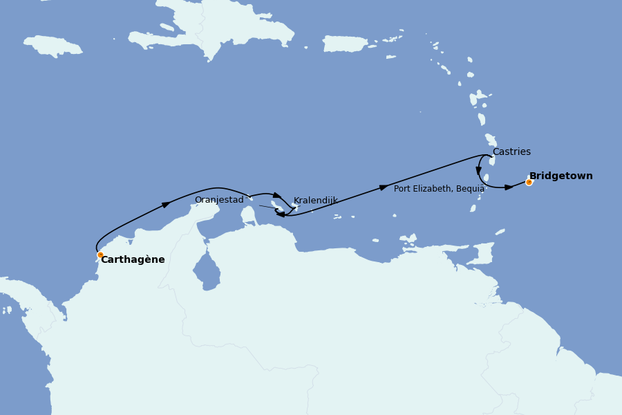 Itinerario del crucero Caribe del Este 9 días a bordo del Silver Shadow