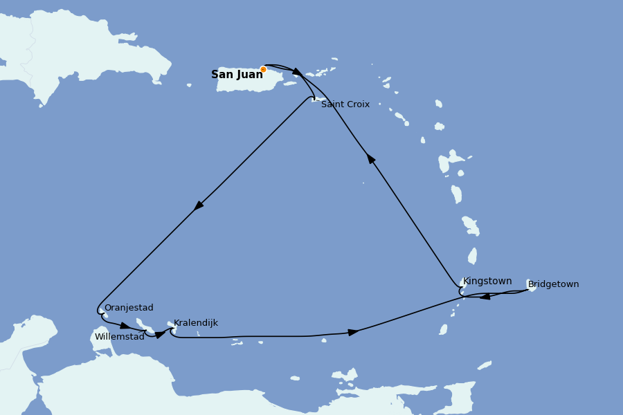 Itinéraire de la croisière Caraïbes de l'Est (Antilles) 10 jours à bord du Brilliance of the Seas