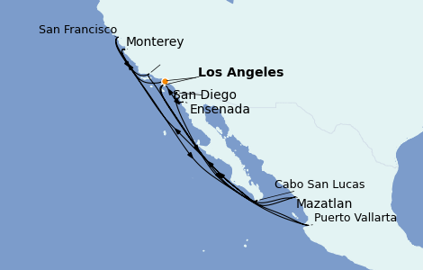 Itinerario del crucero California 7 días a bordo del Discovery Princess