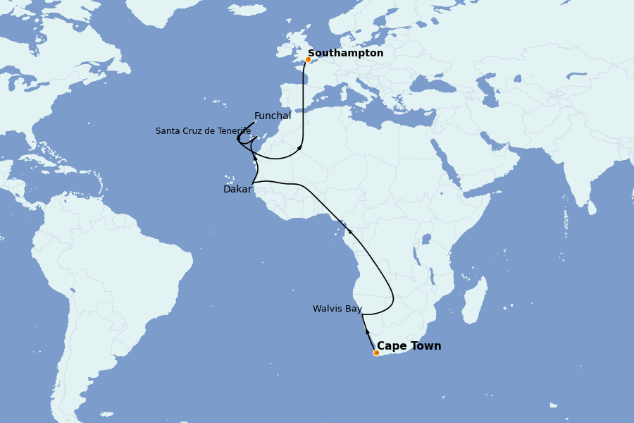 Itinerario del crucero África 18 días a bordo del Queen Anne