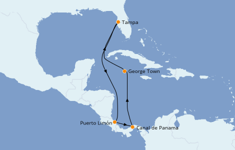 Itinerario del crucero Caribe del Oeste 8 días a bordo del Carnival Pride