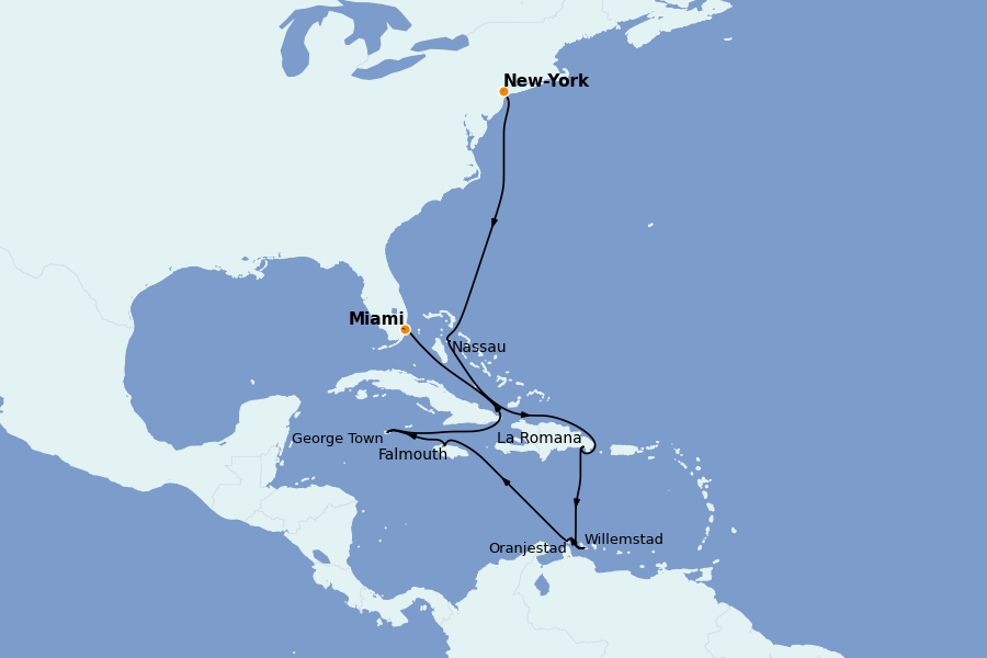 Itinerario del crucero Caribe del Este (Antillas) 14 días a bordo del Seven Seas Grandeur
