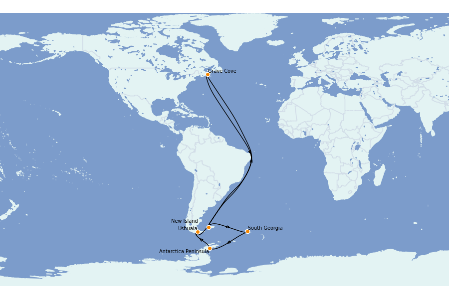 Itinerario del crucero Tierra del Fuego (Patagonia, Ushuaia) 17 días a bordo del L'Austral