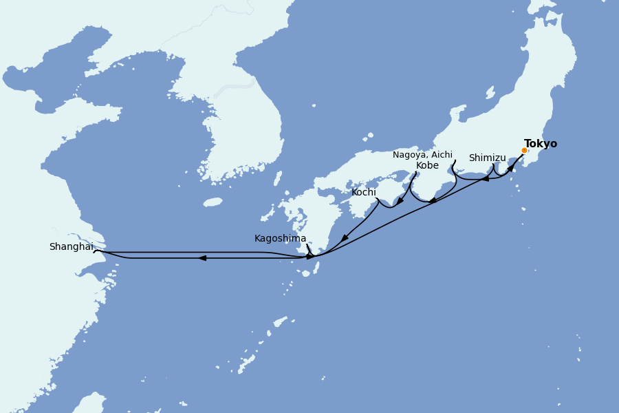 Itinéraire de la croisière Chine, Japon, Hong Kong, Taïwan, Corée du Sud 12 jours à bord du Seven Seas Explorer