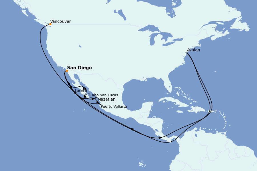 Itinerario del crucero Riviera Mexicana 18 días a bordo del Ms Zaandam