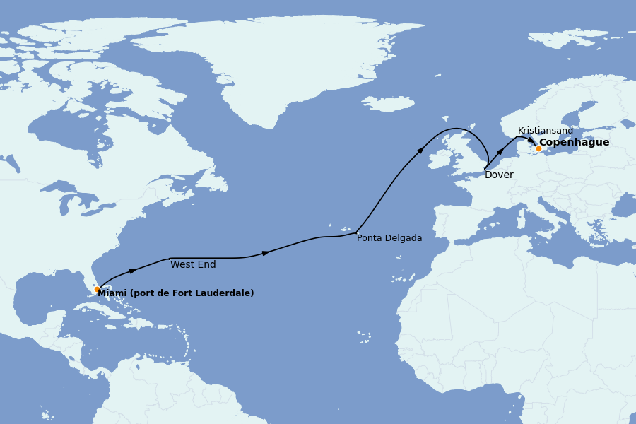 Itinerario del crucero Atlántico: Canarias, Madeira, Azores, Marruecos, Portugal 15 días a bordo del Caribbean Princess