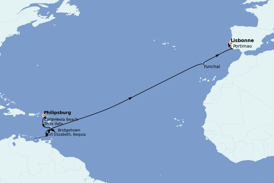 Itinéraire de la croisière Méditerranée Occidentale 19 jours à bord du Seabourn Ovation