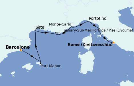Itinerario del crucero Mediterráneo 7 días a bordo del Sirena