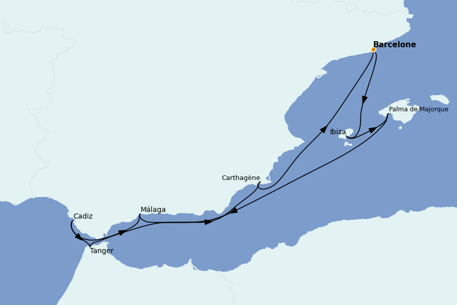 Itinerario del crucero Mediterráneo Occidental 11 días a bordo del Silver Ray