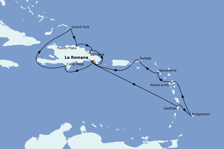 Itinerario del crucero Caribe del Este (Antillas) 14 días a bordo del Costa Fascinosa
