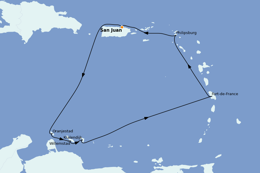 Itinéraire de la croisière Caraïbes de l'Est (Antilles) 8 jours à bord du Valiant Lady