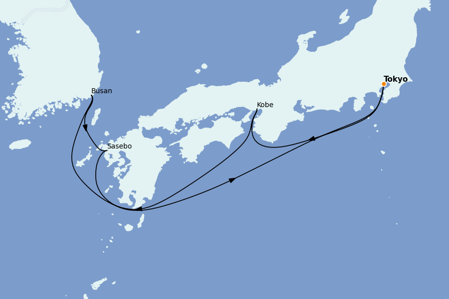 Itinerario del crucero Asia 7 días a bordo del MSC Bellissima