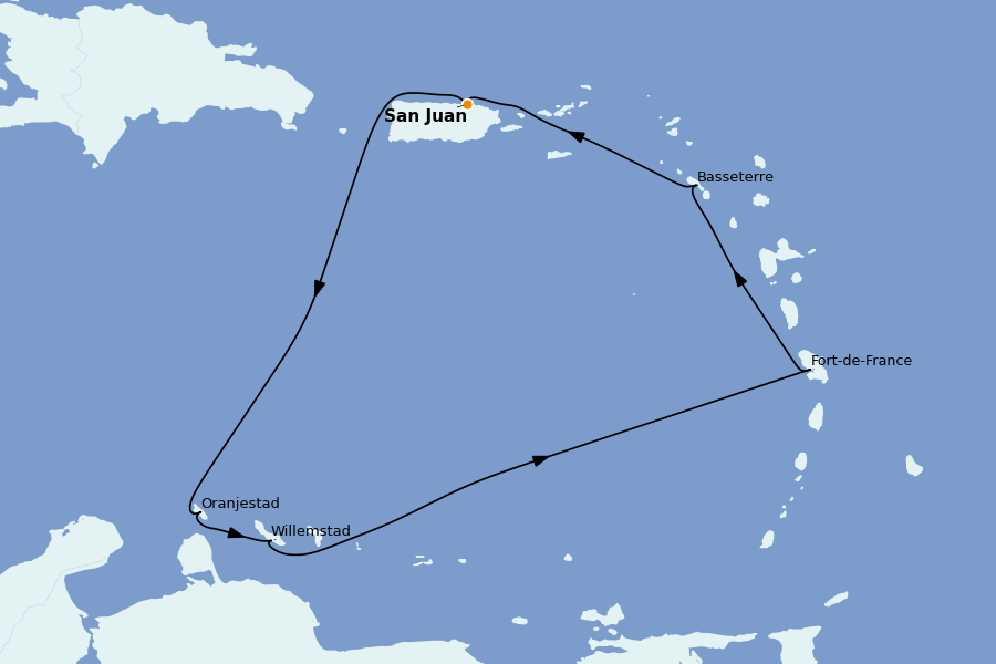 Itinerario del crucero Caribe del Este (Antillas) 7 días a bordo del Valiant Lady