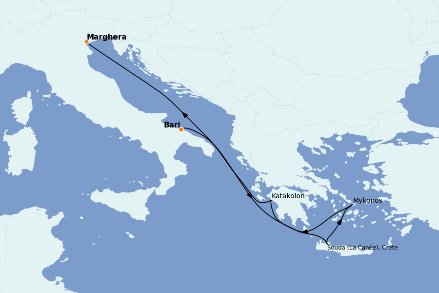 Itinéraire de la croisière Méditerranée Occidentale 6 jours à bord du Costa Deliziosa