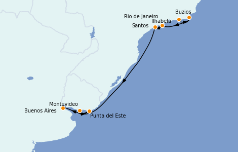 Itinerario del crucero Suramérica 9 días a bordo del Celebrity Infinity