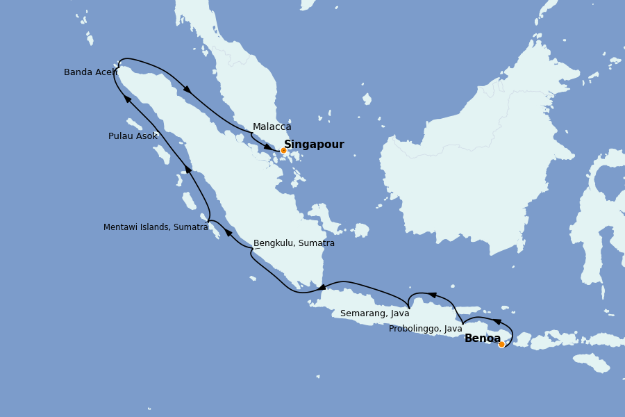 Itinéraire de la croisière Thaïlande, (Bali) Indonésie, Malaisie, Singapour, Vietnam, Birmanie, Philippines 14 jours à bord du Le Jacques Cartier
