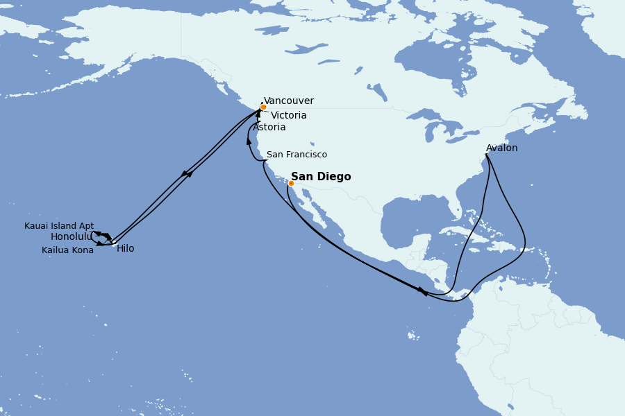 Itinerario del crucero Alaska, Canadá y Glaciares 25 días a bordo del Ms Nieuw Amsterdam