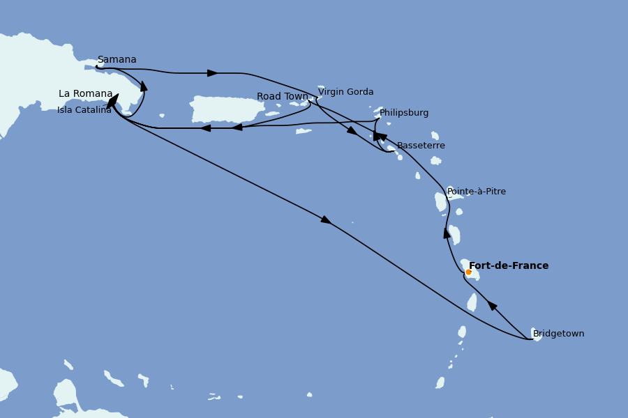 Itinerario del crucero Caribe del Este (Antillas) 14 días a bordo del MSC Opera