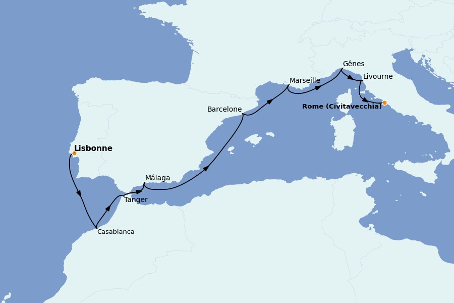 Itinerario del crucero Mediterráneo 10 días a bordo del Silver Muse