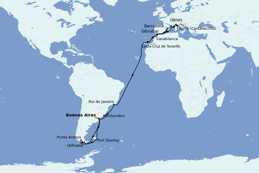 Itinerario del crucero Mediterráneo 42 días a bordo del Sapphire Princess