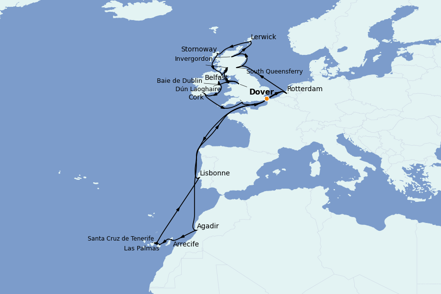 Itinéraire de la croisière Méditerranée Occidentale 28 jours à bord du Ms Nieuw Statendam