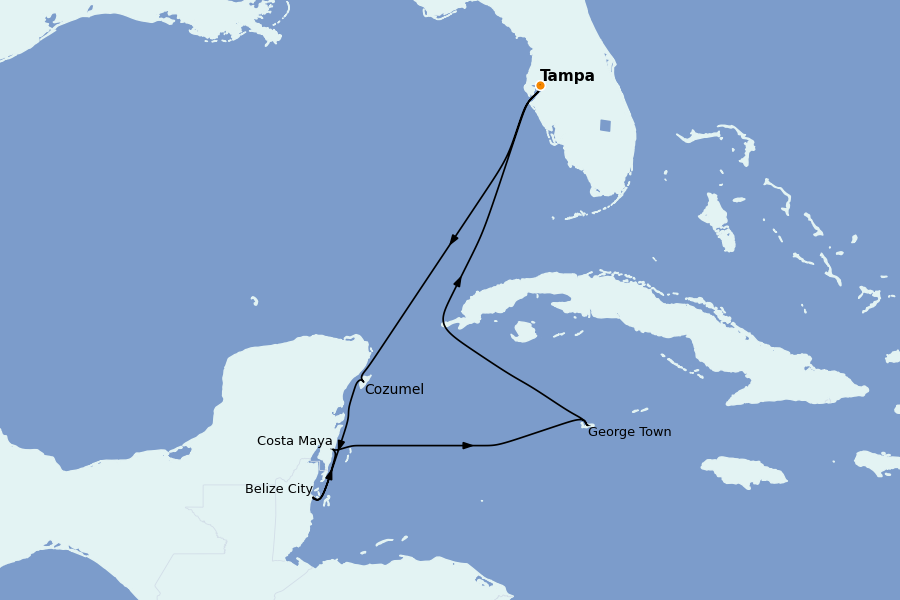 Itinéraire de la croisière Caraïbes de l'Ouest - Mexique, Cuba, Jamaïque 8 jours à bord du Grandeur of the Seas