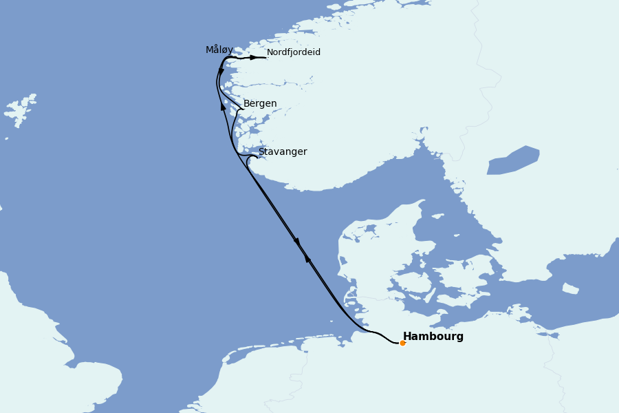 Itinerario del crucero Fiordos Noruegos y Escandinavia 7 días a bordo del MSC Preziosa