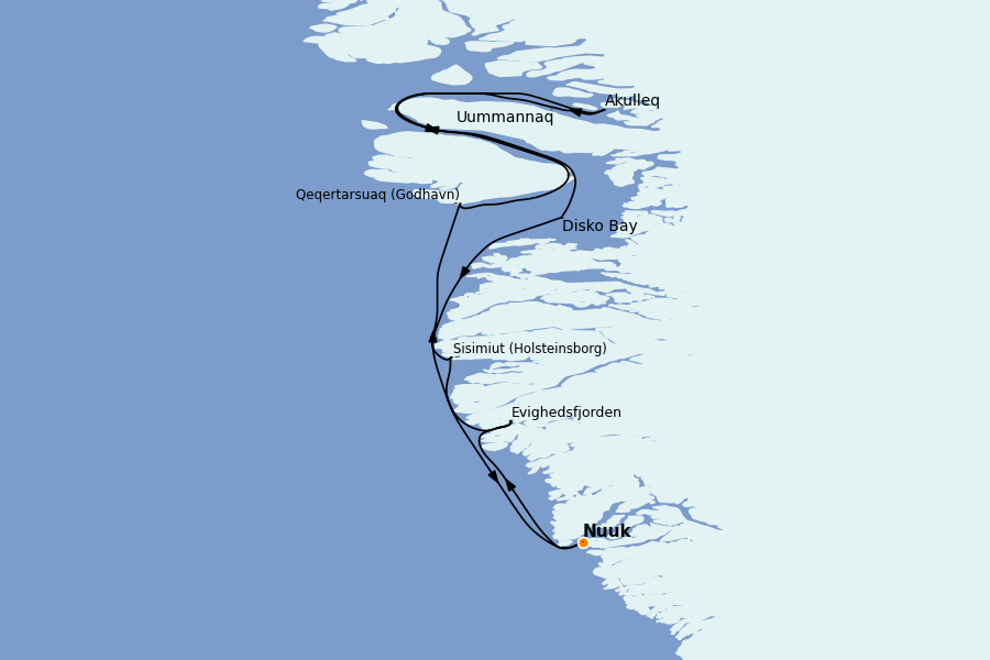 Itinerario del crucero  REGIONES POLARES 7 días a bordo del Le Lyrial