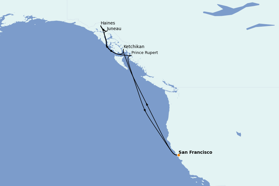 Itinerario del crucero Alaska 10 días a bordo del Ruby Princess