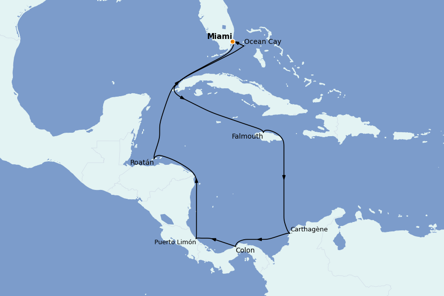 Itinerario del crucero Caribe del Oeste 11 días a bordo del MSC Divina