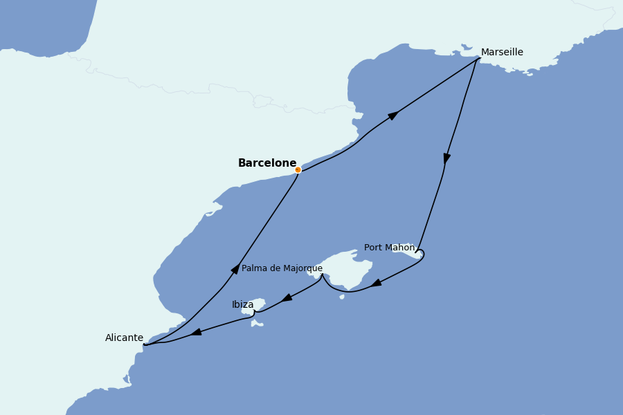 Itinerario del crucero Mediterráneo 8 días a bordo del Silver Muse