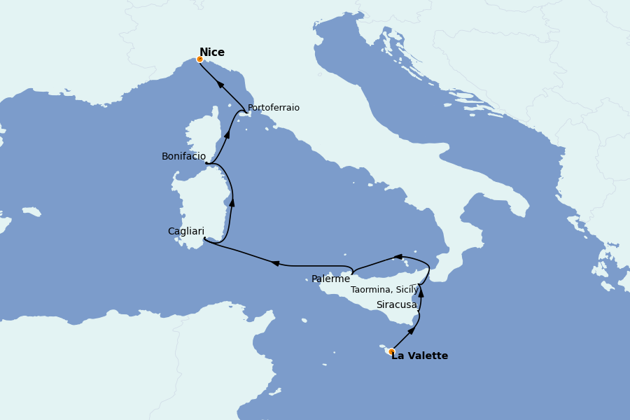 Itinéraire de la croisière Méditerranée Occidentale 7 jours à bord du Le Bougainville