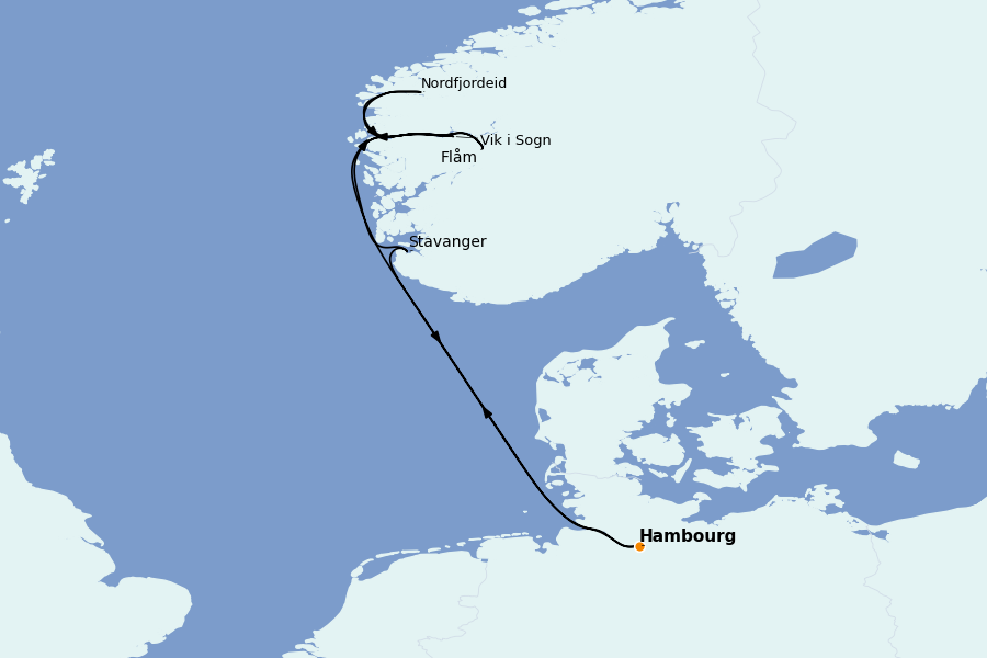 Itinerario del crucero Fiordos Noruegos y Escandinavia 7 días a bordo del Costa Favolosa