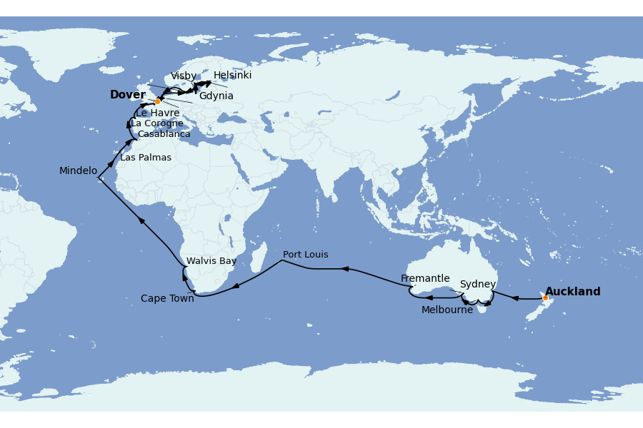 Itinerario del crucero VUELTA AL MUNDO 59 días a bordo del Crown Princess