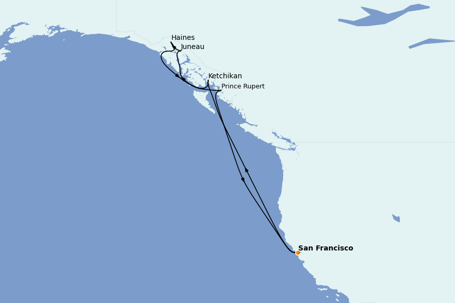 Itinerario del crucero Alaska, Canadá y Glaciares 10 días a bordo del Ruby Princess