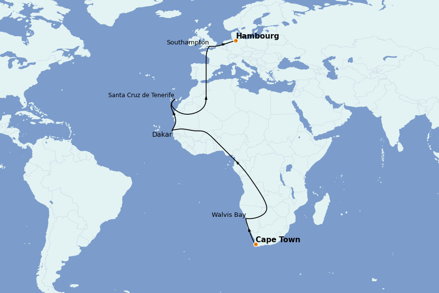 Itinerario del crucero África 18 días a bordo del Queen Anne