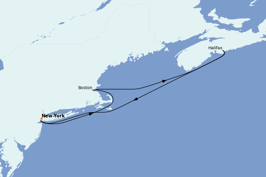 Itinéraire de la croisière Côte Est, Canada et Nouvelle Angleterre 7 jours à bord du Queen Mary 2