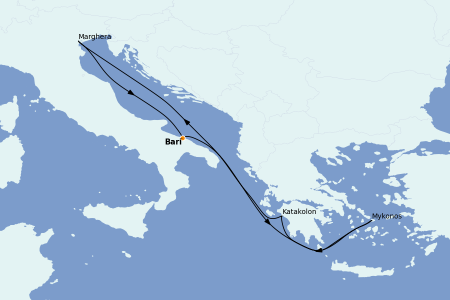 Itinerario del crucero Mediterráneo 7 días a bordo del Costa Deliziosa