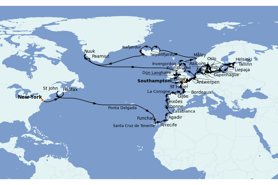 Itinéraire de la croisière Méditerranée Occidentale 92 jours à bord du Seven Seas Mariner